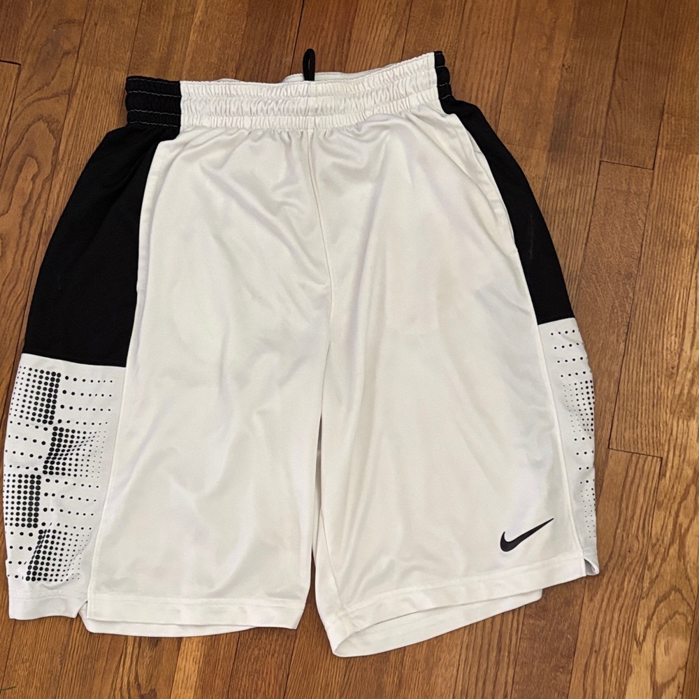 Nike White Athletic Shorts with Black Side Panels drifit